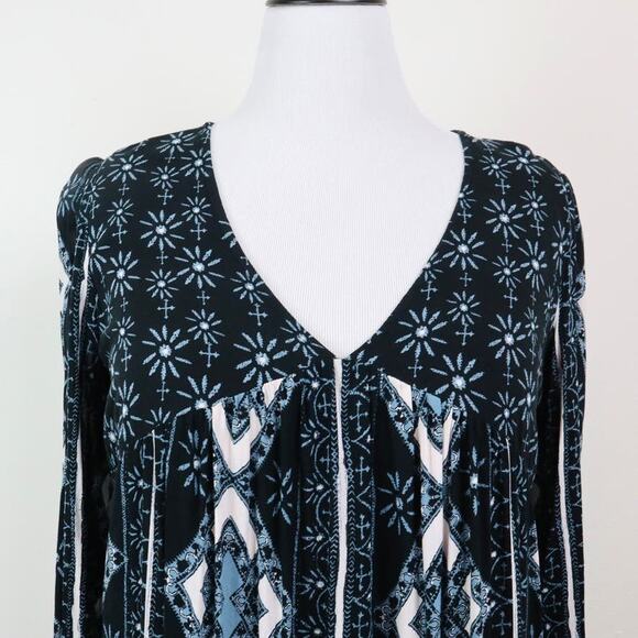 Free People Size M Down By the the Bay Tunic Dress Black Blue White - Picture 8 of 13